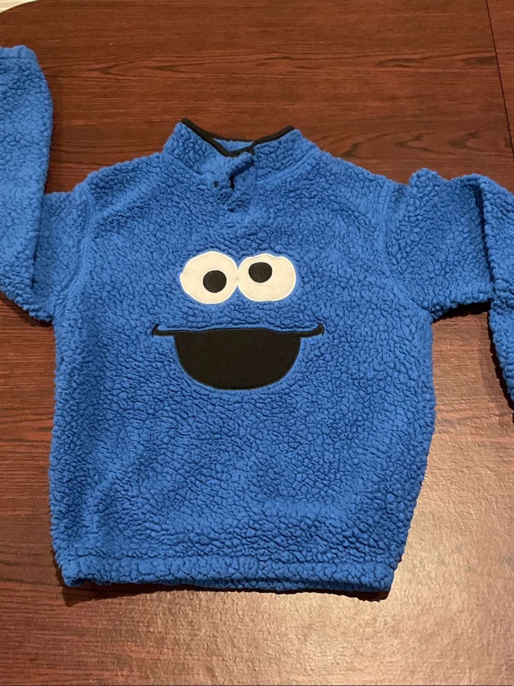 Sesame Street Blue Sherpa Three Snap Pullover with Cookie Monster Face